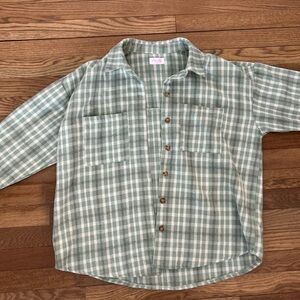 Women’s Light green button down flannel